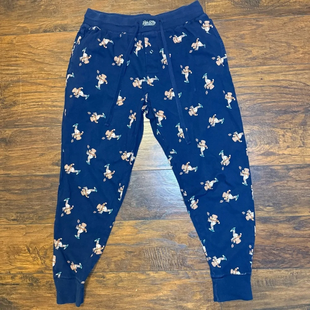 Ralph Lauren Rugby Bear Pajama Pants Mens Large Navy Blue Cotton Sleep Joggers